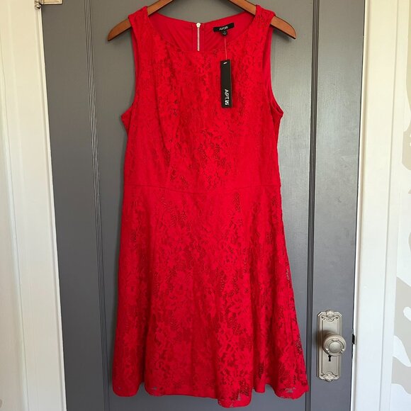 NEW Apt. 9 Red Fit and Flare Lace Overlay Dress Size 12 Back Zipper Sleeveless - Picture 1 of 13